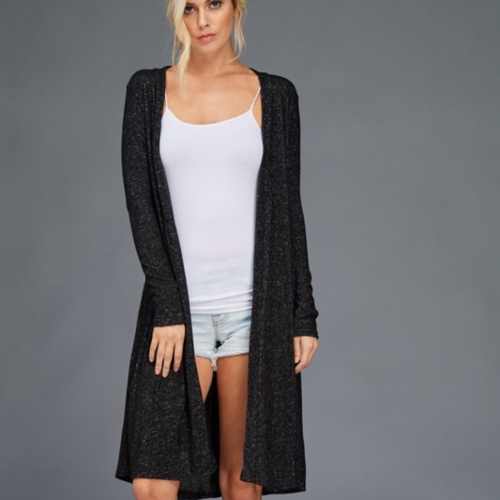 Black Long Open-Front Women's Cardigan Sweater